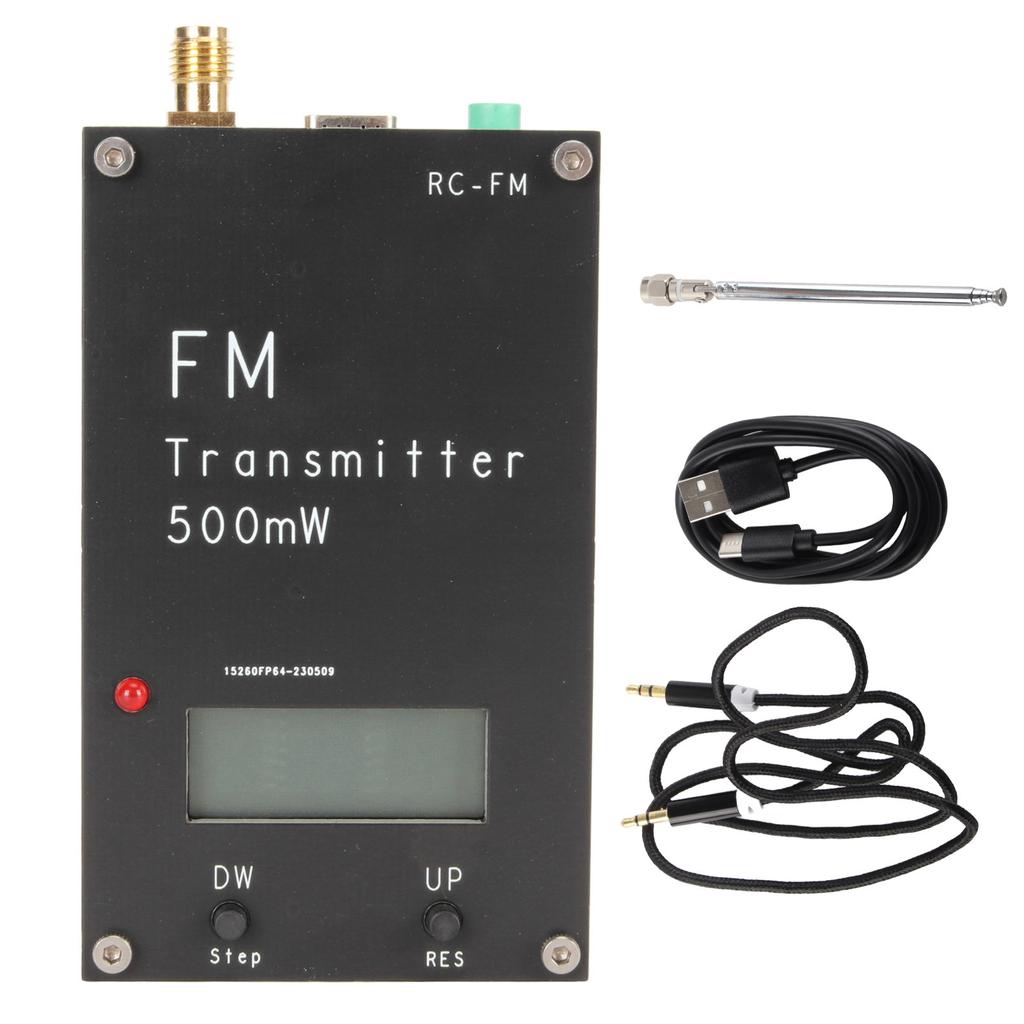 Transmisor FM de 500mW con pantalla LCD 2000M 500mW 88‑108MHz Transmisor FM Estéreo con USB Tipo C