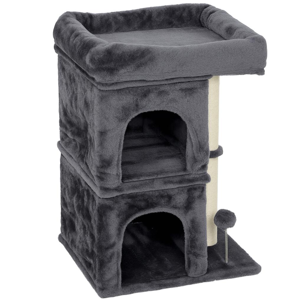 66 Cm Small Cat Tree for Large Cats, Cat Tower W/ Large Top Perch, 2 Condos, Sisal Scratching Post, Toy Ball, Dark Grey