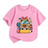 Kids Boys Girls 100% Cotton Crew Neck Short Sleeve T-Shirt, Cute School Bus with Bow Pencil ABC Flower Print Casual Tee for Back To School Daily Wear