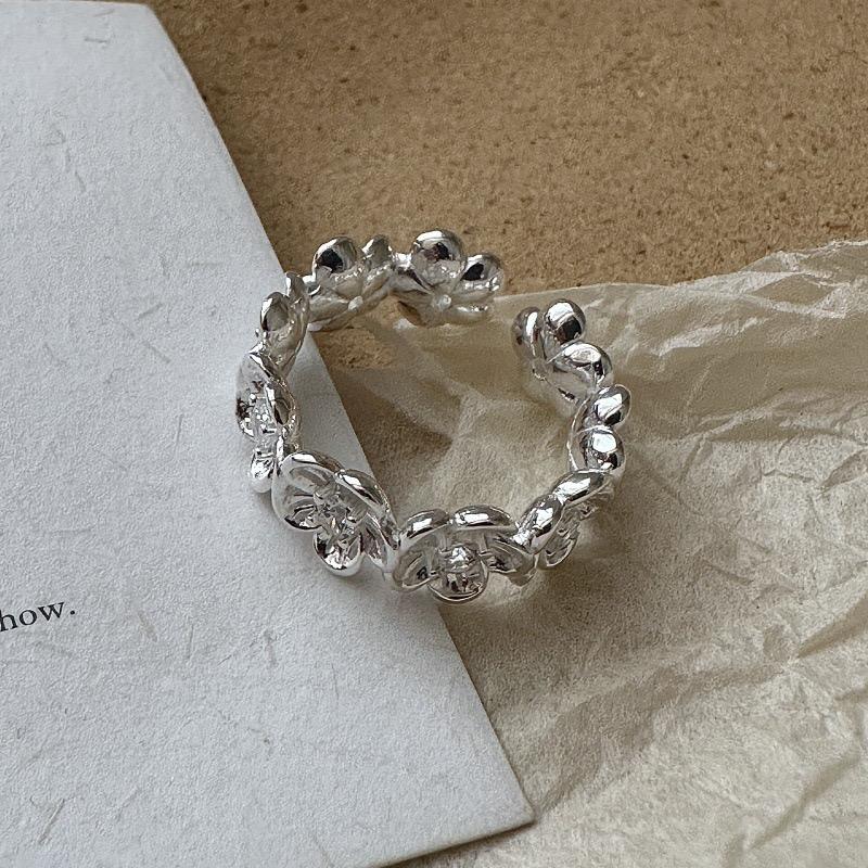 925 Sterling Silver Rings For Women Geometric Fine Jewelry Finger Adjustable Flower Zircon Ring For Party Birthday Gift