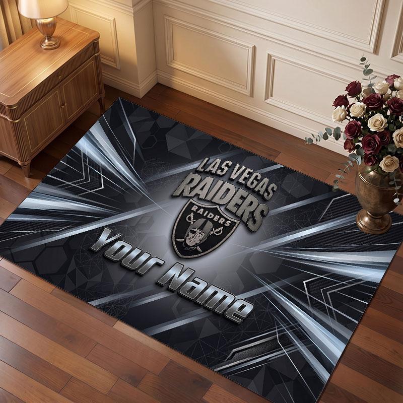 Tappeto in Cristallo Vellutato Personalizzato Las Vegas Raiders, Tappeto Morbido Antiscivolo con Testo Nome Personalizzato per Soggiorno Camera da Letto