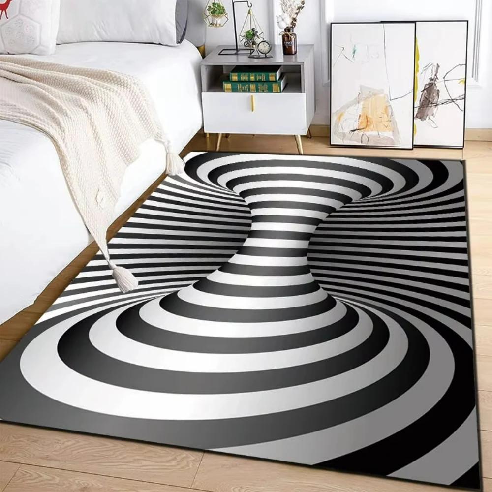 3D Vortex Illusion Carpet Rug for Living Room Decor Bedroom Area Floor Mat Abstract Geometric Optical Vertigo Carpet Non-slip