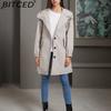 BITCED Autumn/Winter Water-Repellent Hooded Trench Coat Women's Casual Long Coat Loose Fit Plus Size Outdoor Rainwear