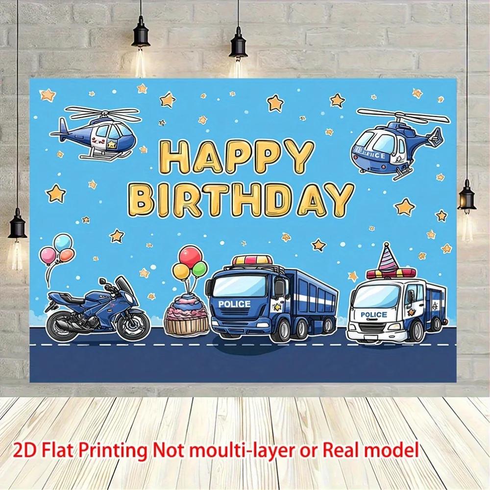 2D Plane Cartoon Emergency Transportation Theme Background Fabric Used for Birthday Celebration Events Polyester Fiber