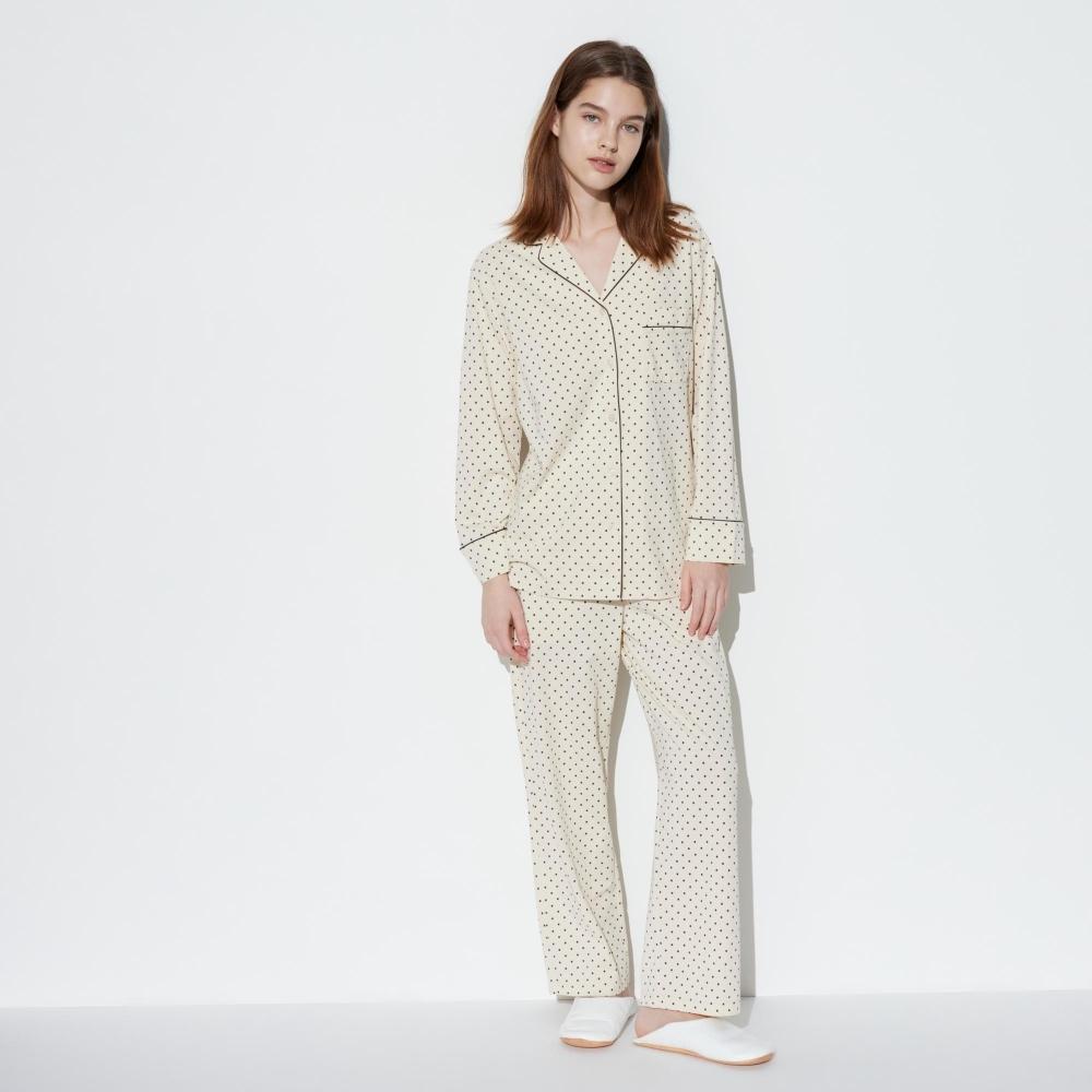 

Хлопковая пижама UNIQLO airism с длинными рукавами в горошек