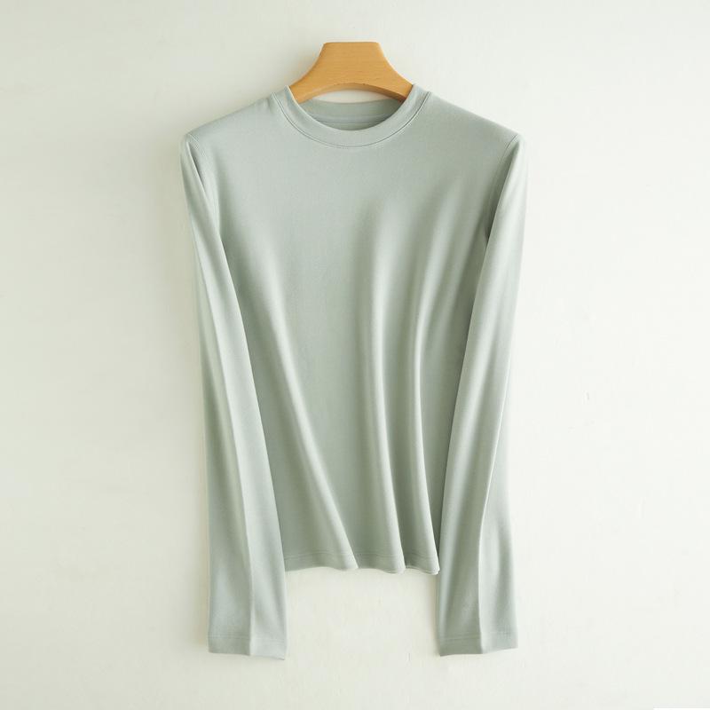 

Женский облегающий костюм из двух частей из начесаного хлопка: Костюм из топа с широким воротником и брюк на осень/зиму M (90-105 jin)