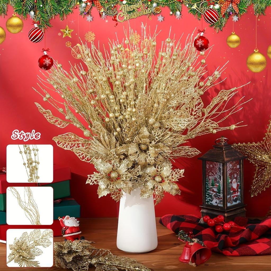 13Pcs Artificial Flowers Berry Bouquet Christmas Decoration Xmas Tree Ornaments for Home Room Decor New Year 2026 Gift Accessory