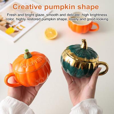 Tazza di zucca da 300 ml con coperchio Tazza da caffè autunnale Tazze del Ringraziamento Tazza da caffè in ceramica di zucca Tazze da caffè carine per il tè per compleanno Moglie Mamma Fidanzate Amiche