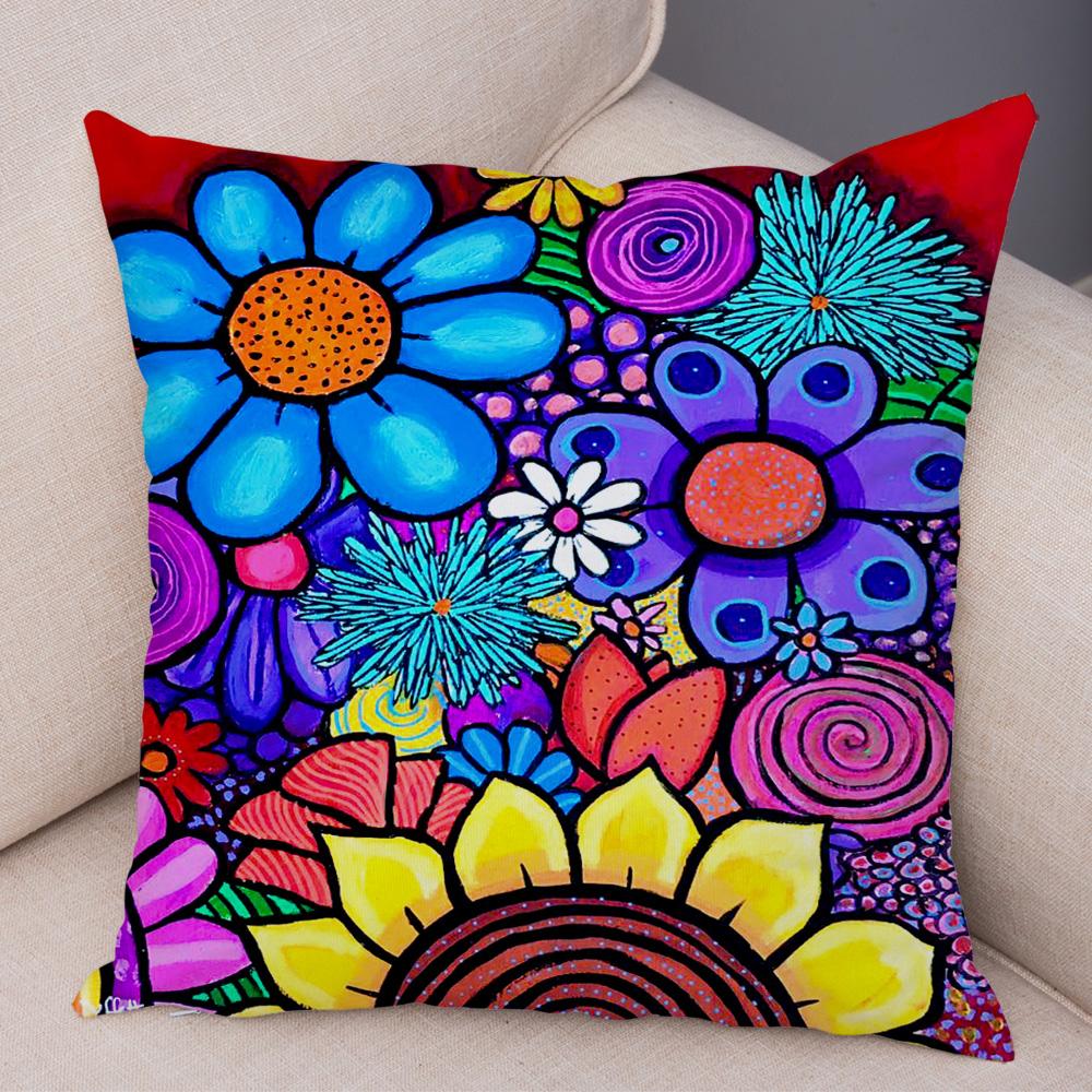 Children Oil Painting Art Cushion Cover Both Sides Plush Pillow Case Decor Cartoon Plant Throw Pillowcase for Sofa Home Car