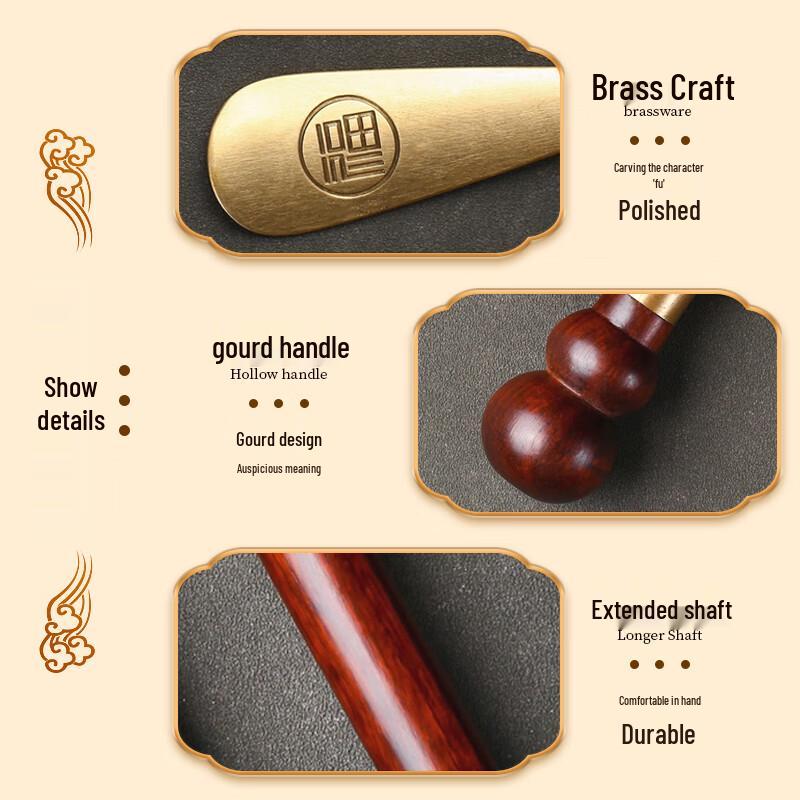 Lelandy Solid Wood Long-Handle Shoehorn with Brass Head