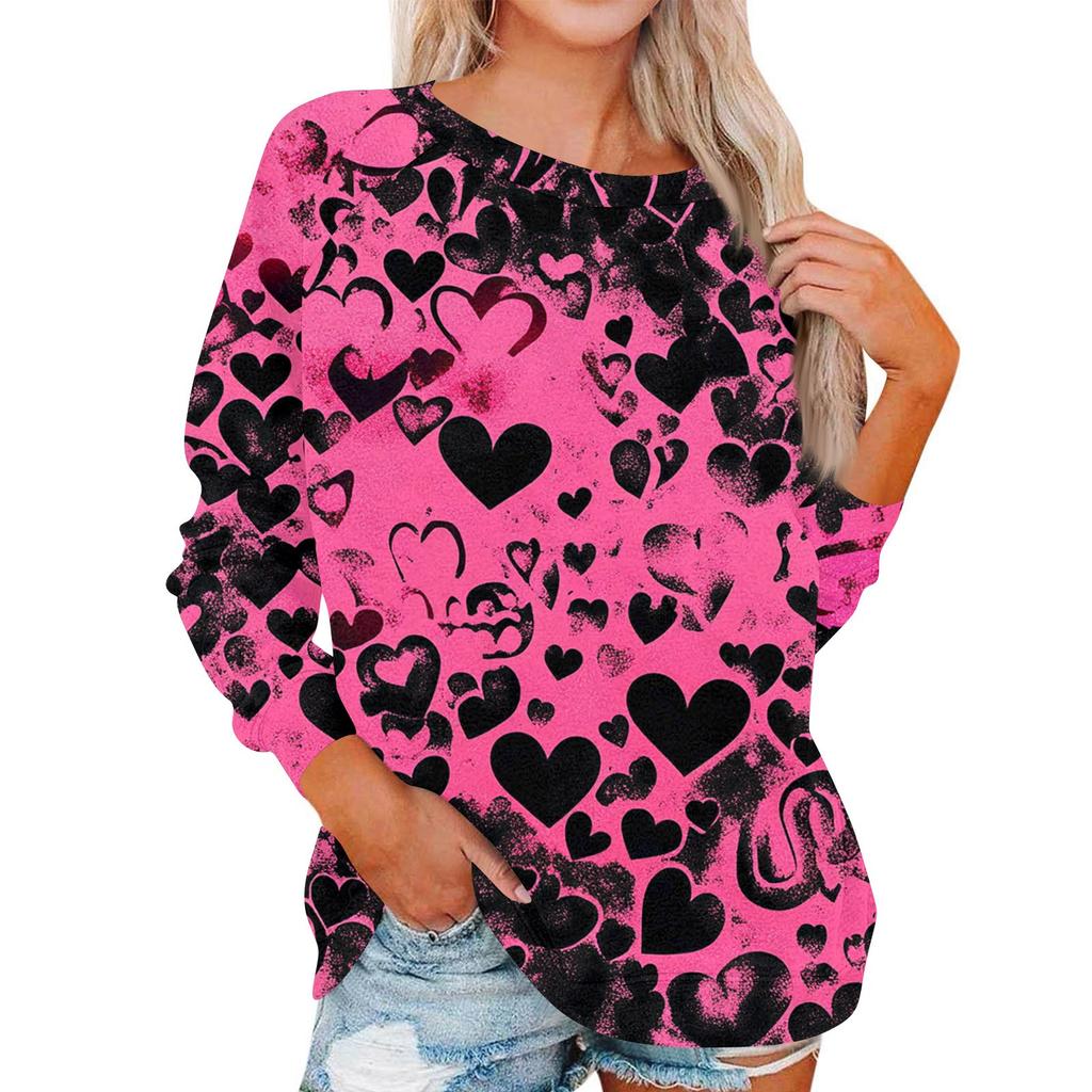 Damen Modisches Rundhals Schulter Langarm Valentinstag Bedrucktes Lässiges Pullover-Oberteil