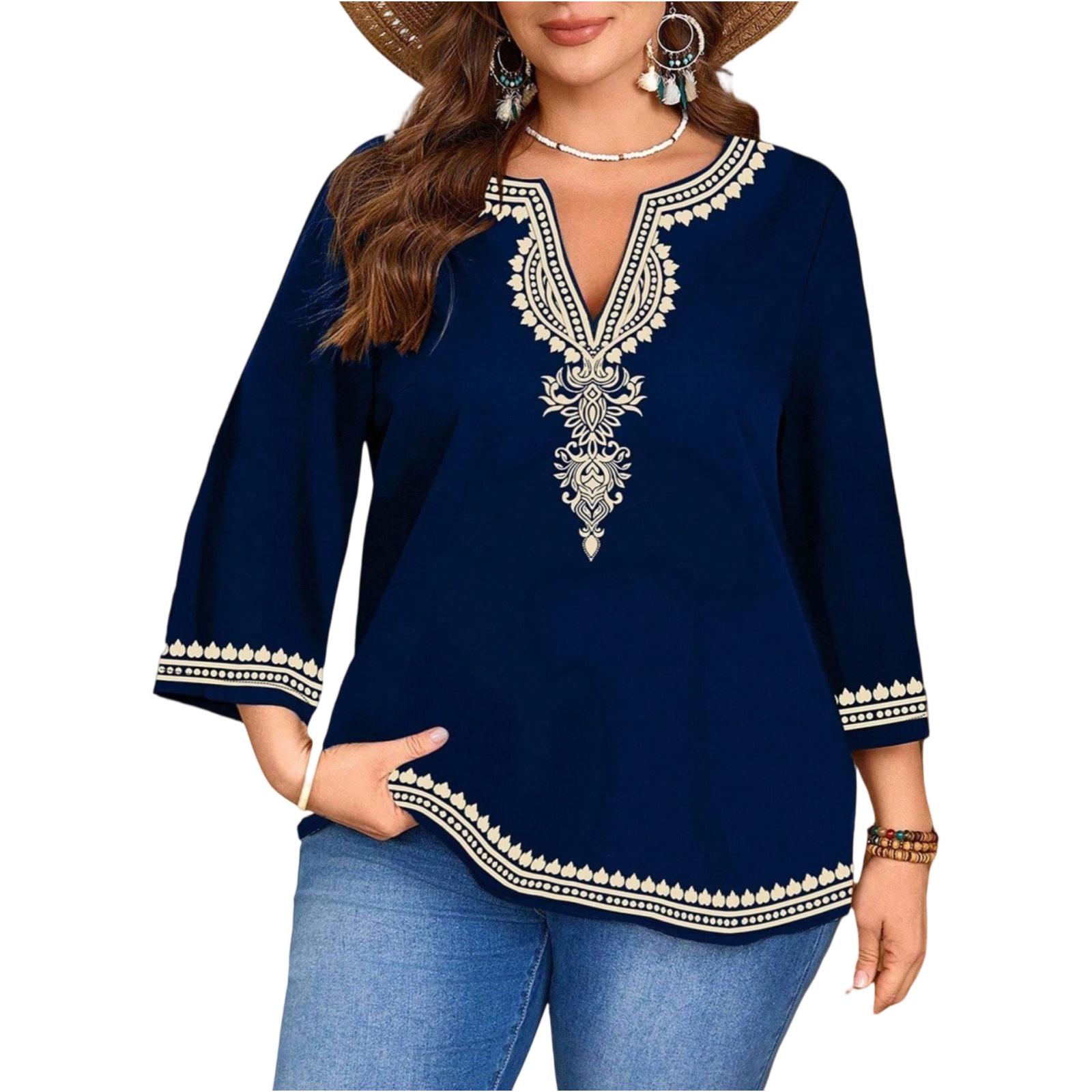 

Women s Cute Printed Work Clothes V-neck Double Layer Pockets Basic 3/4 Sleeve Top Pullover Valentines L