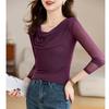 Autumn Elegant Slimming Blouse Women Long Sleeve Mesh Tops Fashion Drape Neck Slim Fit Tee Basic Shirt