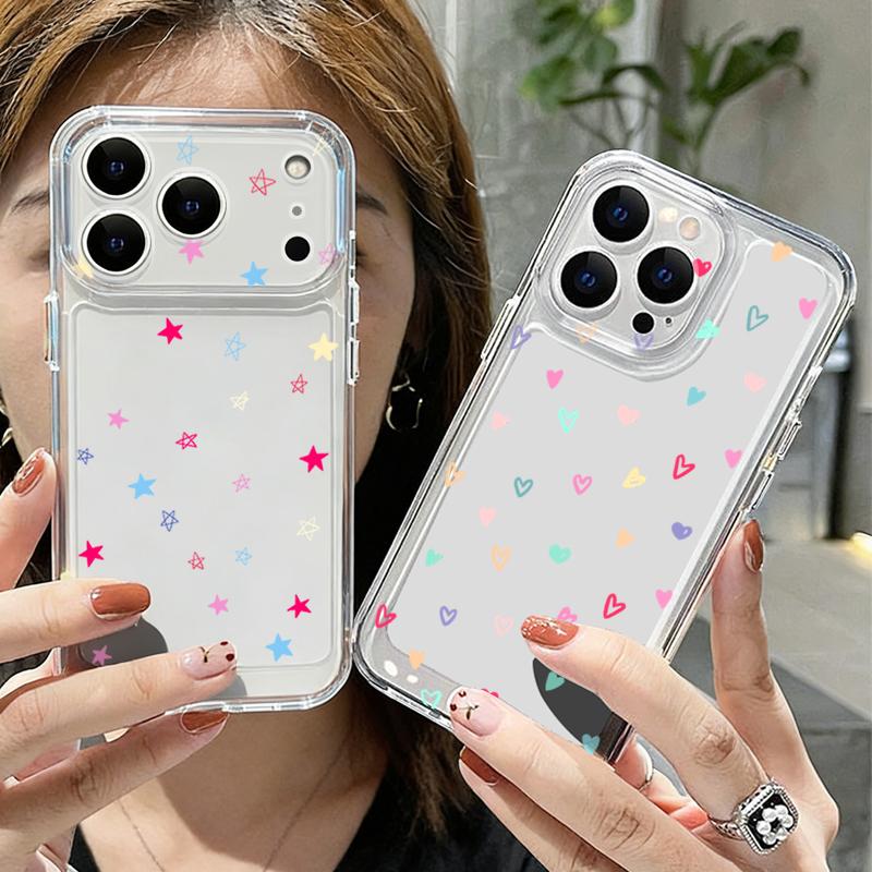 Mini Love Hearts Stars Pattern Case For iPhone 17 Pro Max Coque iPhone 16 15 14 13 12 Pro Max 11 Clear TPU Silicone Soft Cover