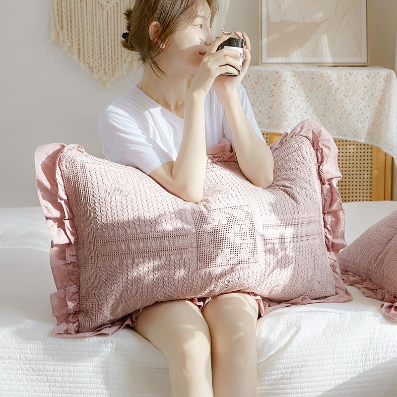 45x75cm Solid Color Cotton Pillowcase Adult Home Double-layer Lotus Leaf Lace Pillow Core Cover Enlarge Widen Fix The Non Displaced Pillow Covers