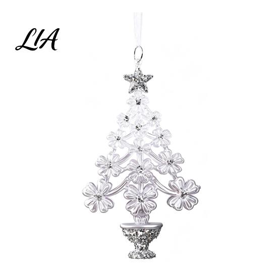 Acrylic Flower Tree Figurines Christmas Ornament with Lanyard, Xmas Shaped Gift for Friends Family Decorative Hanging Pendant Holiday Tree,