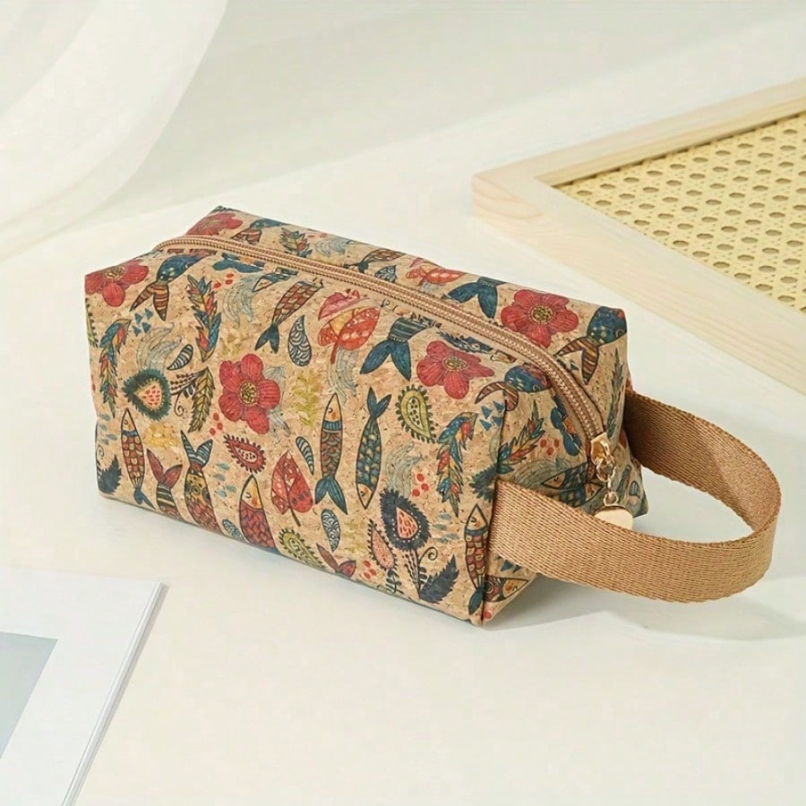 Large Capacity Makeup Organizer Bag with Floral Print - Elegant Cosmetic Case, Spacious Travel Toiletry Bag for Women & Men, Makeup Brushes, Lipsticks