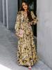 2025 Women's Fashion Long Sleeve Evening Dress - European & American Print Design
