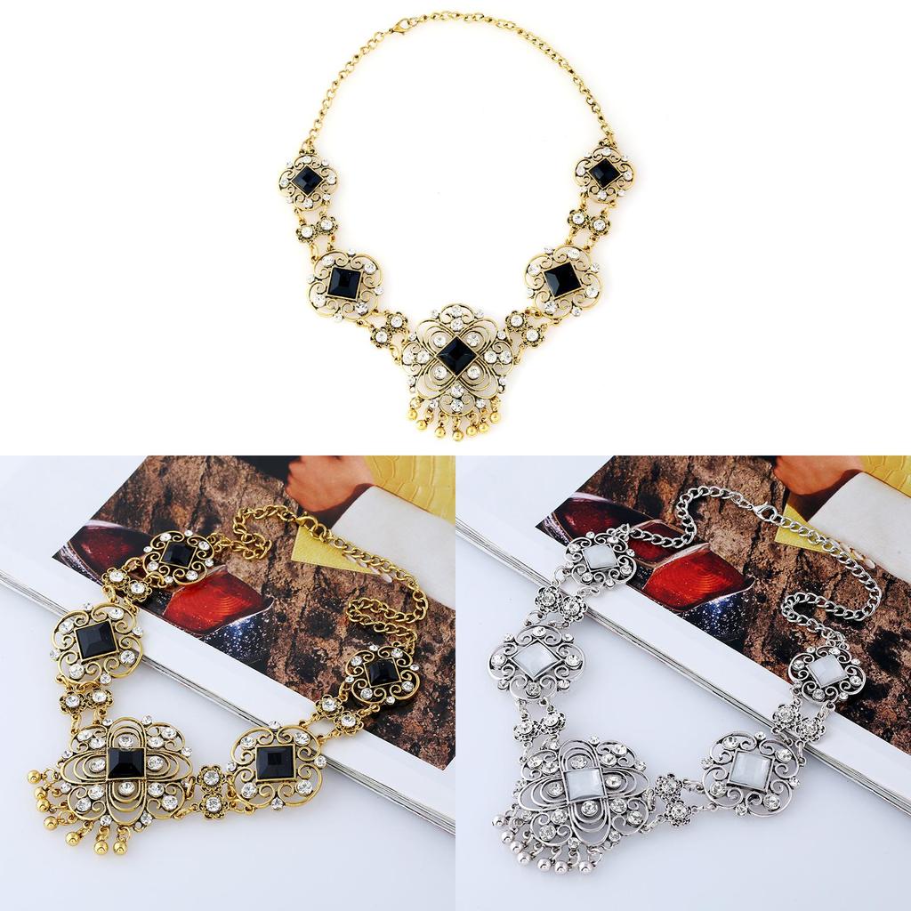 Vintage European Alloy Geometric Necklace With Rhinestone Embellishments For Unisex Gift Occasions