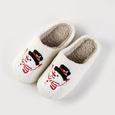 New Christmas Snowman Warmth Winter Cotton Slippers for Couples Cute Thick Soled Soft Soled Casual Floor Non-slip Fluffy Shoes