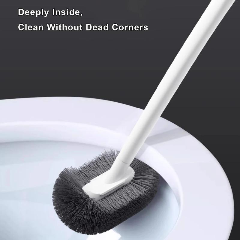 Wall Mounted Toilet Brush with Long Handle, No Dead Corners Cleaning Tool for Bathroom, Space-Saving Toilet Scrubber with Holder