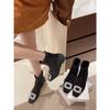 Black Retro British Style Square Head Thick-soled Short Boots for Women's Autumn and Winter with Skirts