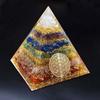 HIGHAWK Orgonite Pyramid with Chakra, Natural Stones, Gold Leaf, Energy, Seven Crystal Stones, Healing, Meditation, and Power Stones (8cm)