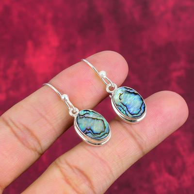 Abalone Shell 925 Solid Sterling Silver Earrings, Handmade Gemstone Jewelry Earrings Gift For Mom