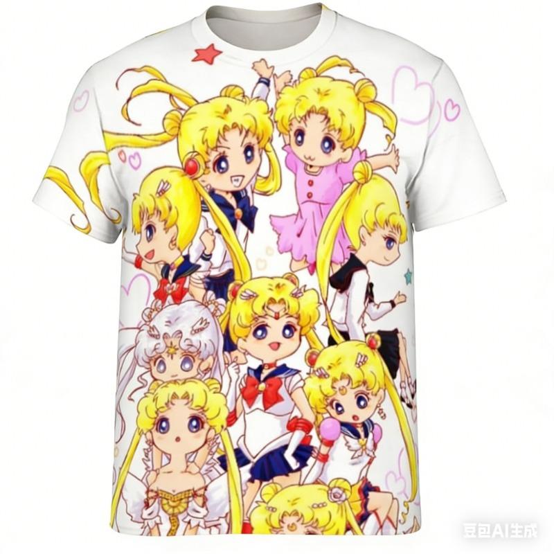 Sailor Moon Under The Moonlight! Adult and Kids 3D All-Over Print T-Shirt, Dreamy Harajuku Style Y2K Short Sleeve,Shorts Friend