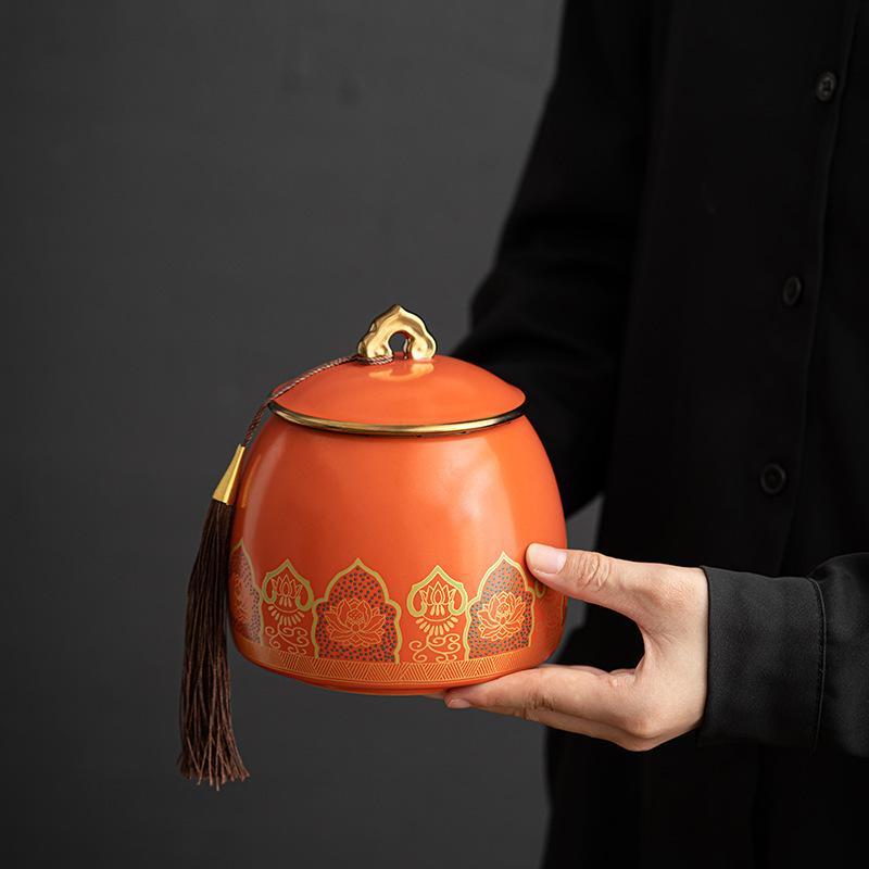 Leather box ceramic tea can black tea Pu'er tea universal sealed can tea packaging gift box business gift white tea