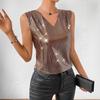 2026 Summer Women's Silver V-neck Plus Size Vest Sleeveless Slimming Plaid Top New Style