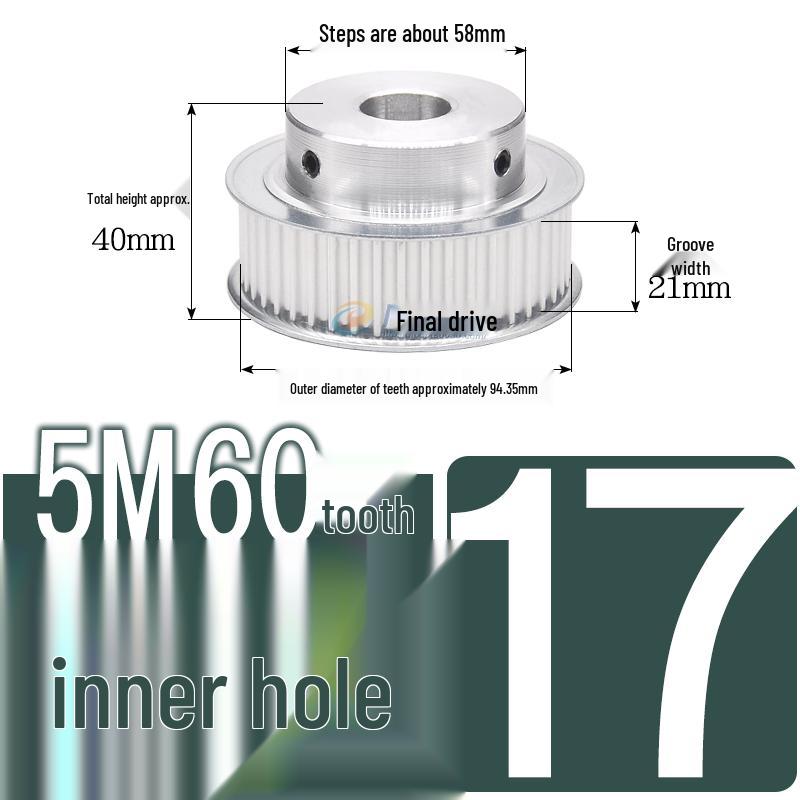 60-Teeth 5M Timing Pulley, T-Slot Width 16/21/27mm, BF Type Stepped with Machined Hole 6-20mm