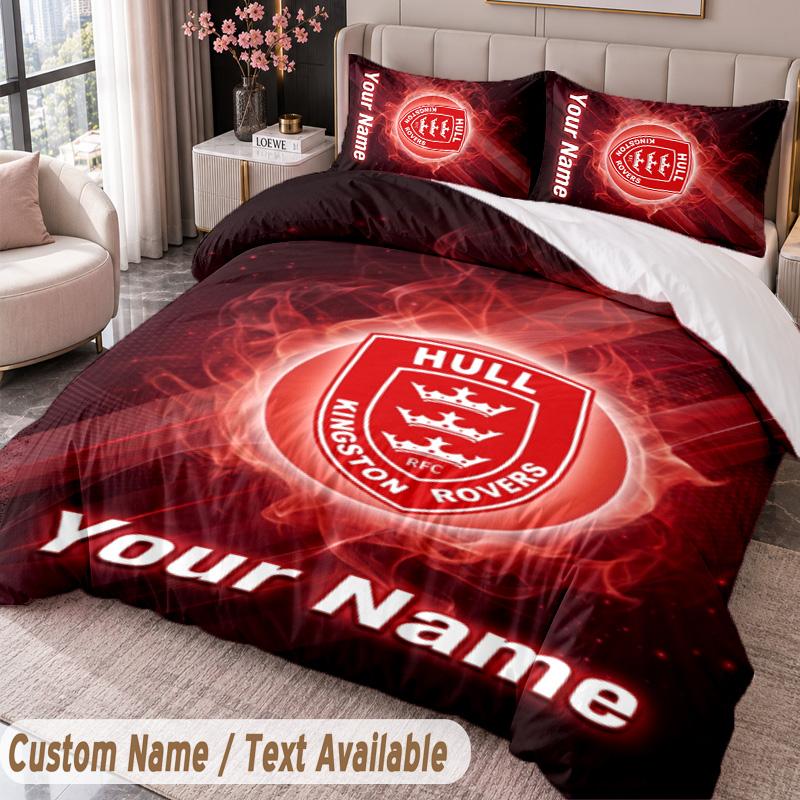 Hull KR Printed Bedding Set Custom Name Text 1 Duvet Cover 2 Pillowcases For Bedroom