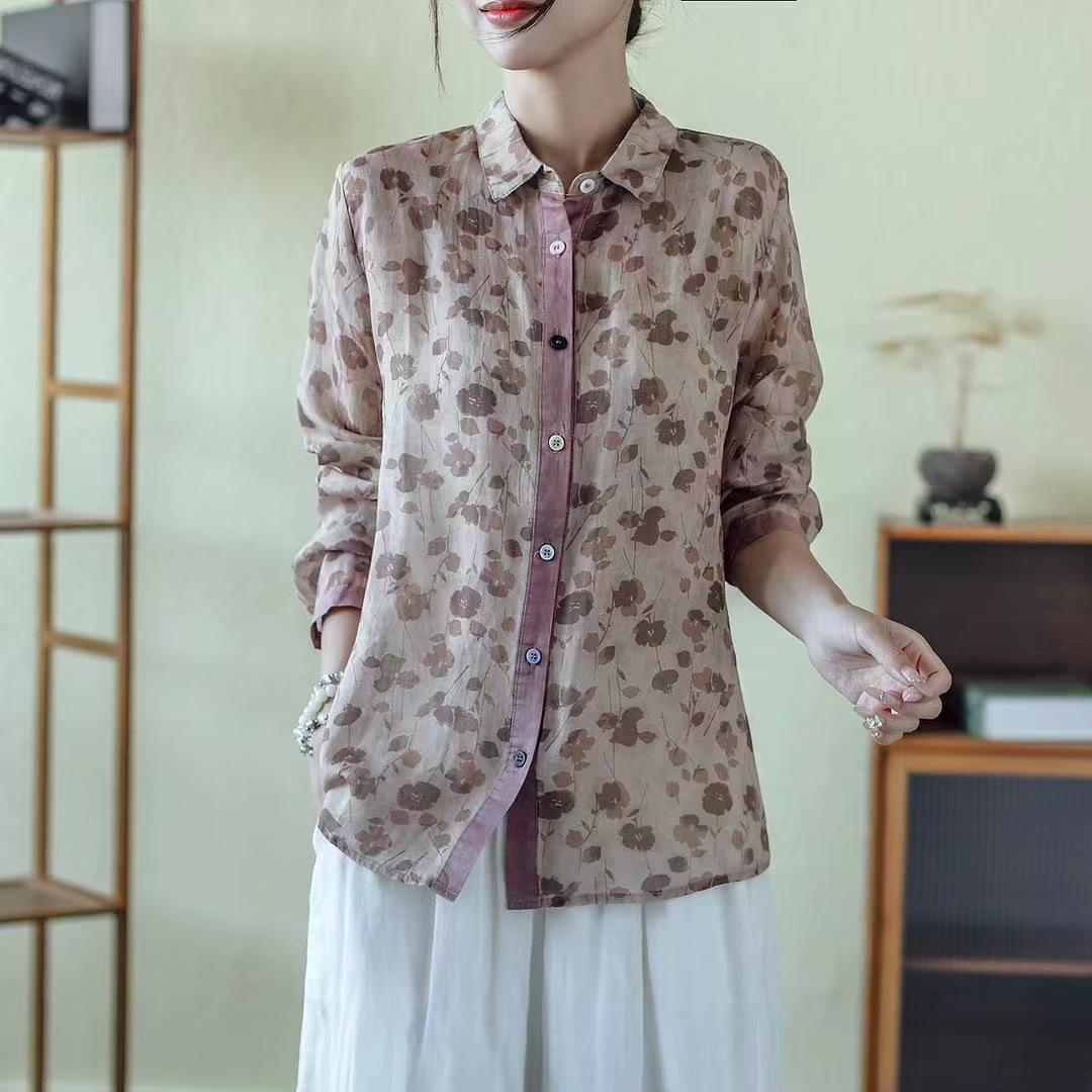 

Johnature Женская рубашка с длинными рукавами и винтажным принтом, однобортная свободная рубашка на осень One Size