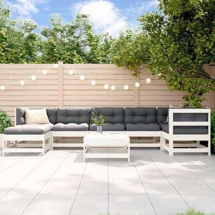 VidaXL Salon de jardin 8 pcs Blanc Bois de pin massif 3186271