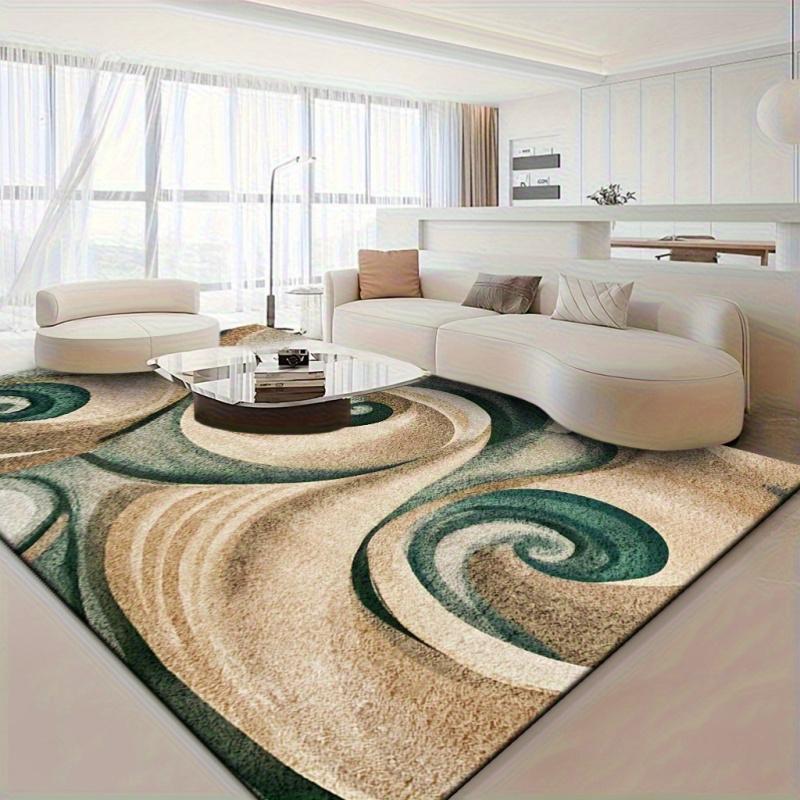 VIKAMA Moderner Wirbelkunst-Teppich, Rutschfester Waschbarer Abstrakt-Teppich, Grün & Beige Spiralmuster Bodenmatte für Wohnzimmer Schlafzimmer