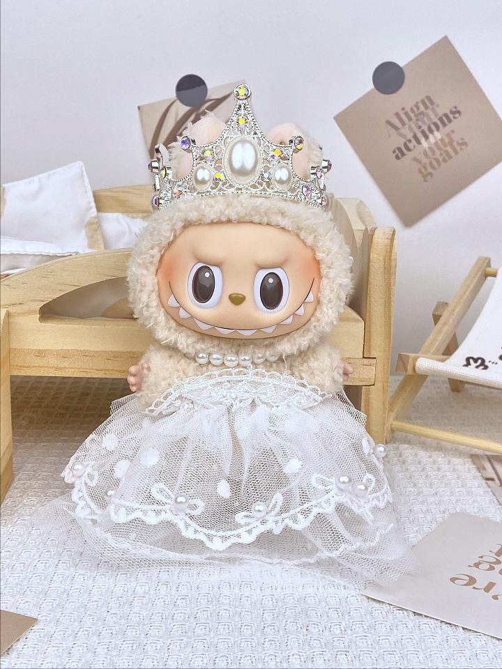 17cm Labubu Doll Formal Wedding Attire: Silicone Couple Dress & Suit