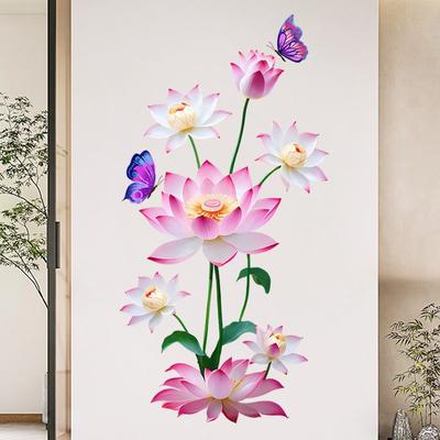 Wandaufkleber Lotus Schmetterling im chinesischen Stil Abnehmbares selbstklebendes Abziehbild für Wohnzimmer Schlafzimmer Eingang