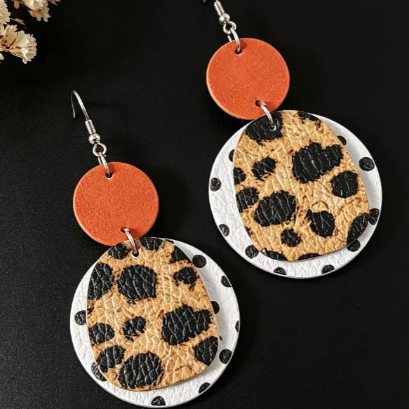 Leopard & Cow Print Leather Western Style Patchwork Dangle Earrings