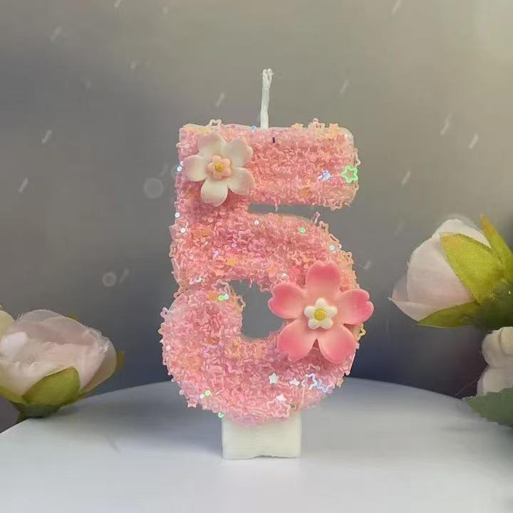 Geburtstag Rosa Stern Kerze Kuchenaufsatz Farbe Kreativ Zahl 0-9 Kerzen Blumen Digitale Kerzen Mädchen Geburtstagsparty Dekoration