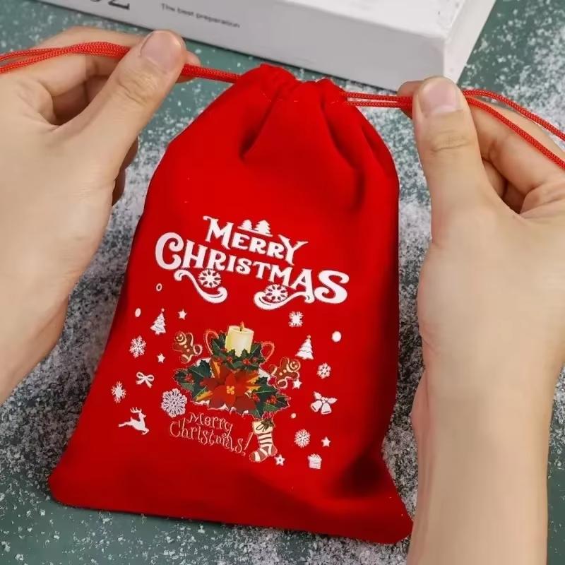 Christmas Velvet Bags Advent Calendar Xmas Gift Bags Drawstring Pouch Xmas Candy Jewelry Packaging Bags