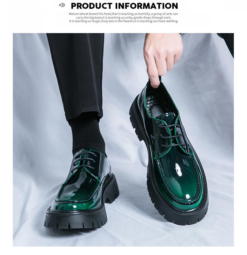 2024 Men's Chunky Patent Leather Lace-up Loafers: Stylish Big Head, Thick Sole for Hairstylists