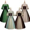 Medieval retro contrasting color slim-fitting skirt flying sleeves big swing skirt one-word shoulder dress women's clothing performance