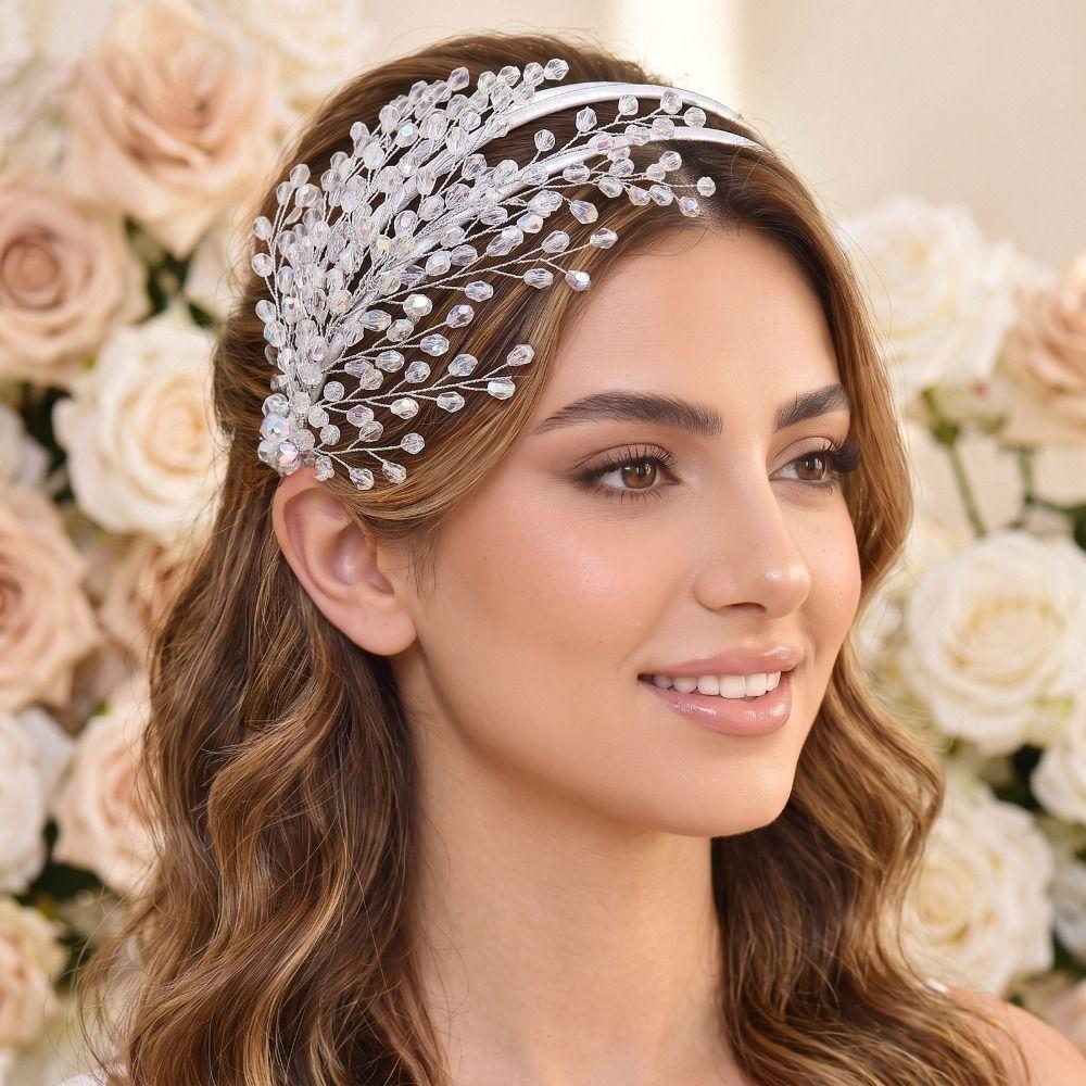 Single-sided Crystal Bridal Headband Double Layer Rhinestone Hair Accessories For Brides