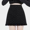 Grauer Polka Dot Wollrock in A-Linie mit hoher Taille und Rüschen für Damen in Übergröße
