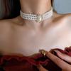 Women's Multi-Layer Pearl & Diamond Oval Necklace: Retro Hepburn Style, Light Luxury, Perfect for Sweaters and Dressy Outfits.