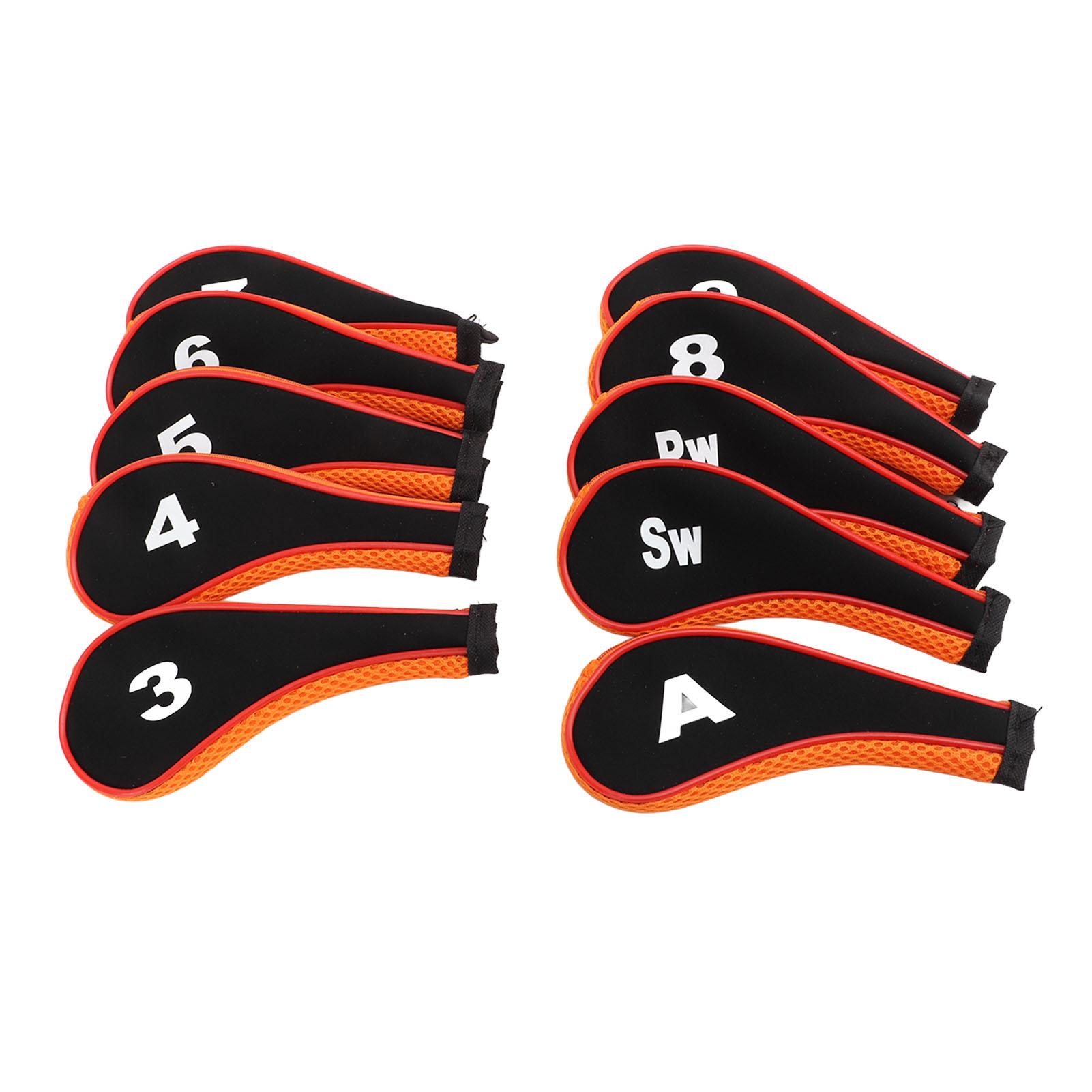

10 Pcs Golf Iron Head Cover Set with Zipper Golf Club Headcovers Fits Most Clubs Protective Golf Head Covers Black Orange