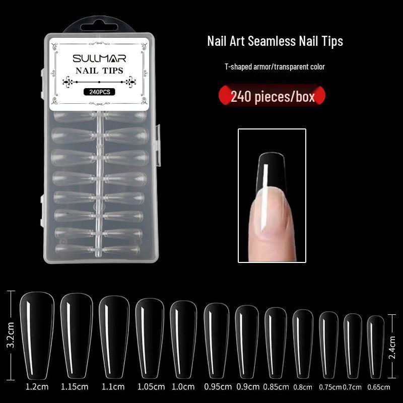 

Japanese Teardrop Nail Art: Transparent, seamless, full-coverage, long almond-shaped tips. 240 pieces.