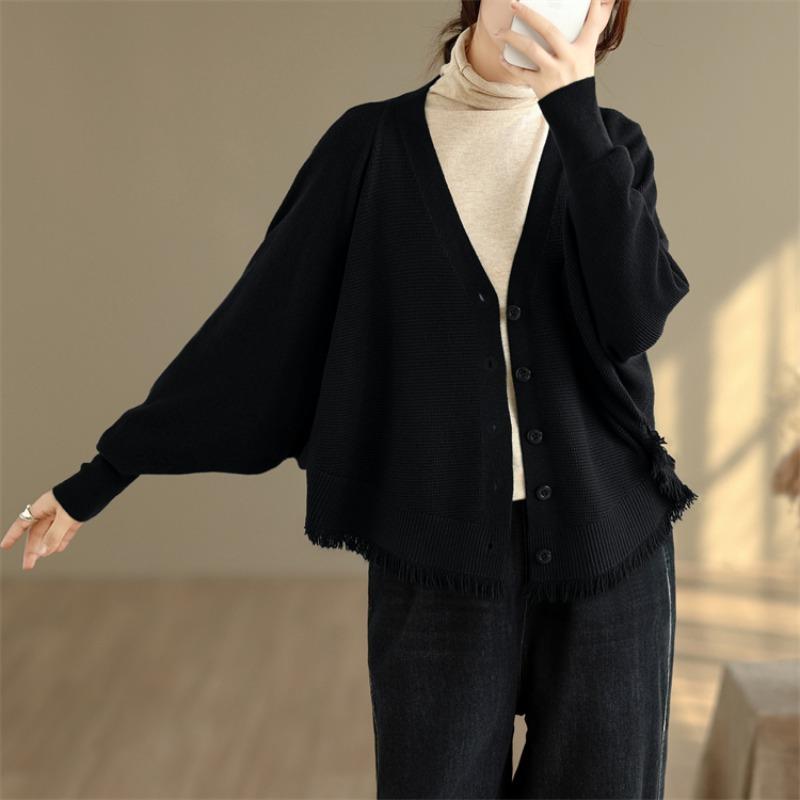 DIMANAF 2025 Women Plus Size Sweaters Cardigan Autumn Winter Solid Knitting Loose Bat Sleeve Tops Shirts