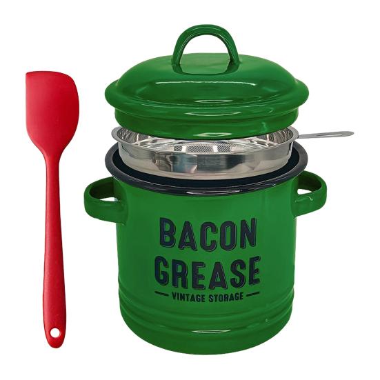

Bacon Grease Container with Strainer Scraper 46oz Ceramic Grease Saver 46oz Retro Lard Pot Cooking Up Fat Catcher